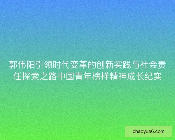 郭伟阳引领时代变革的创新实践与社会责任探索之路中国青年榜样精神成长纪实